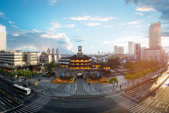 航拍宁波鼓楼全景