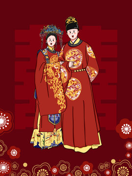Q版明制漢服婚紗插畫