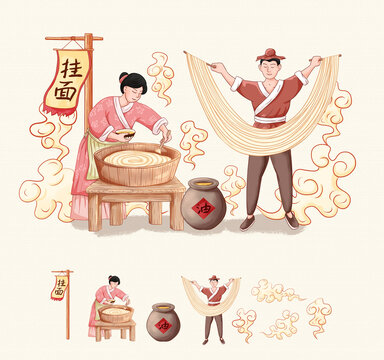 手工挂面插画工艺图