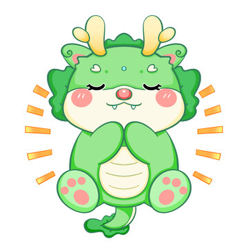 龍年新年春節(jié)卡通綠色許愿龍