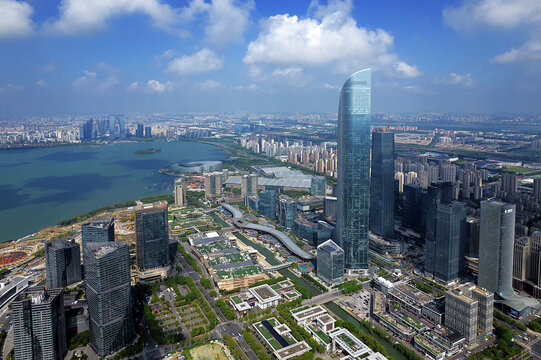 蘇州金雞湖湖東航拍城市風(fēng)光