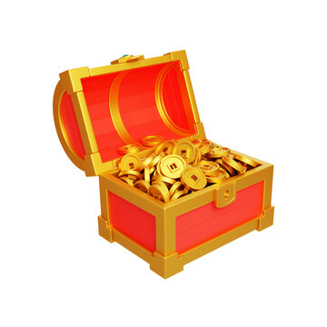喜慶過年寶箱發(fā)財(cái)新年銅錢3D