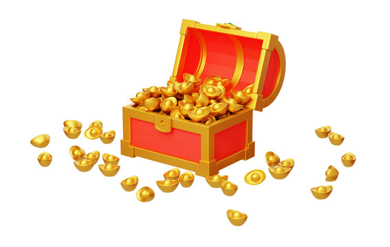 春節(jié)過年寶箱發(fā)財(cái)新年金元寶3D