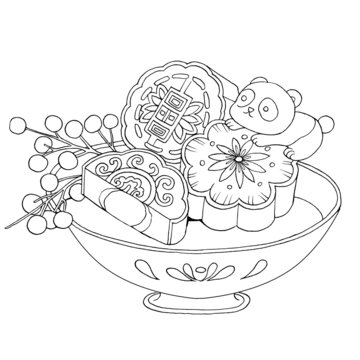 月餅線描