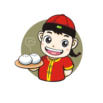 卡通可愛(ài)中式小廚師半身