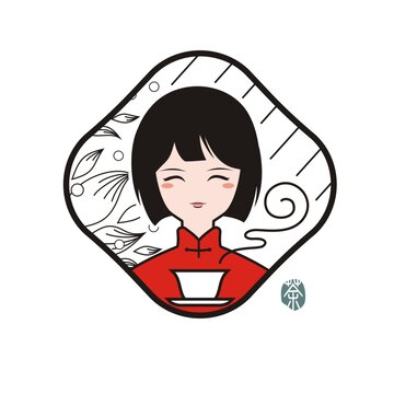 卡通可愛女孩端茶半身