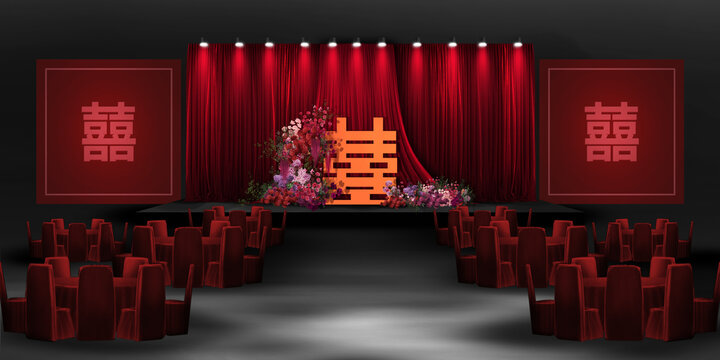 紅色現(xiàn)代中式婚禮效果圖