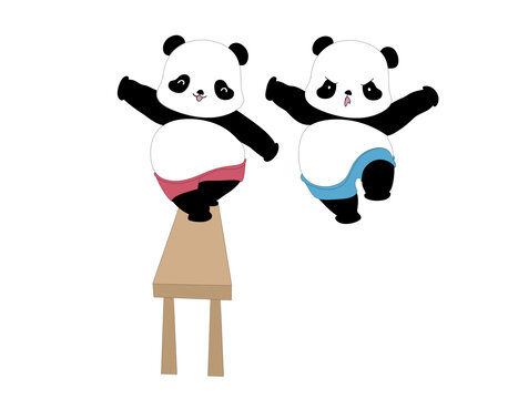 卡通平衡木熊貓
