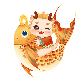 龍年國(guó)潮春節(jié)小龍騎鯉魚(yú)