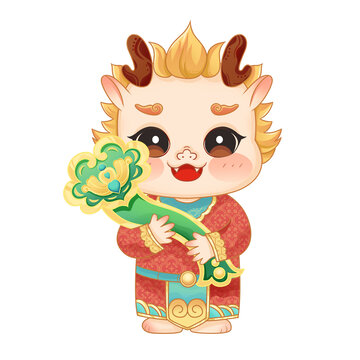 龍年國(guó)潮春節(jié)小龍抱著玉如意