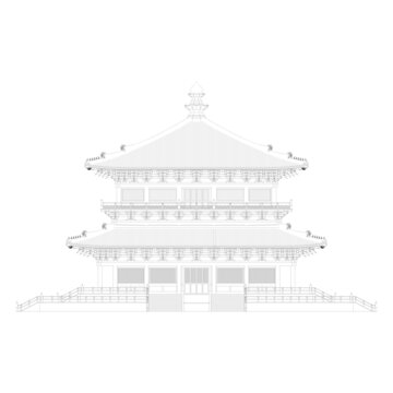 宋式攢尖大殿正立面線稿