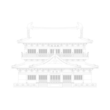 宋式歇山閣樓正立面線稿