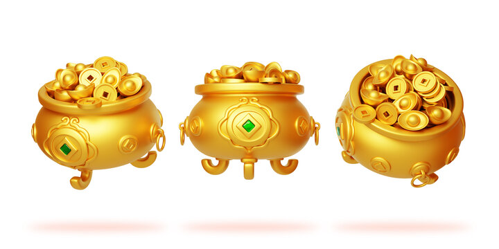 新年喜慶聚寶盆金幣金元寶3D