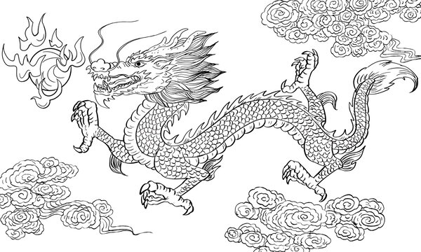 中國(guó)龍線稿