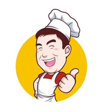 卡通中年廚師豎大拇指半身