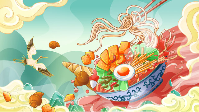 螺螄粉國潮風插畫手繪螺螄粉