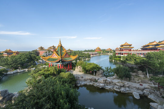 烟台蓬莱三仙山风景区全景图