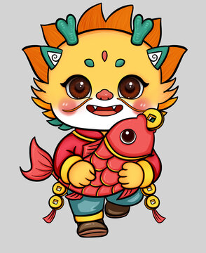 龍年年年有魚插畫