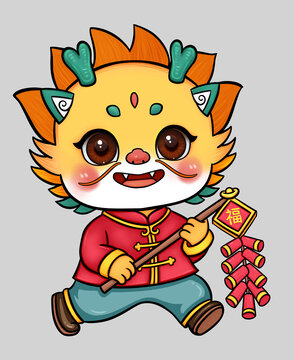 拿鞭炮的卡通龍