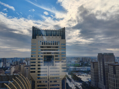 海南海口落日天空城市风景