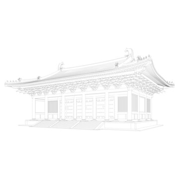 宋式山門殿軸測線稿