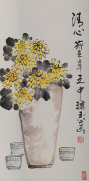 國畫寫意花鳥畫菊花靜物