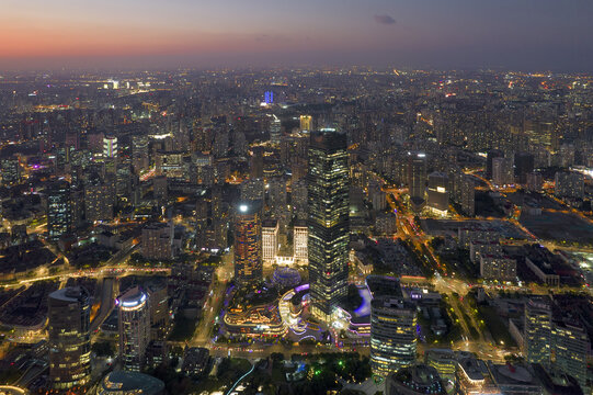 上海北外滩白玉兰广场航拍夜景