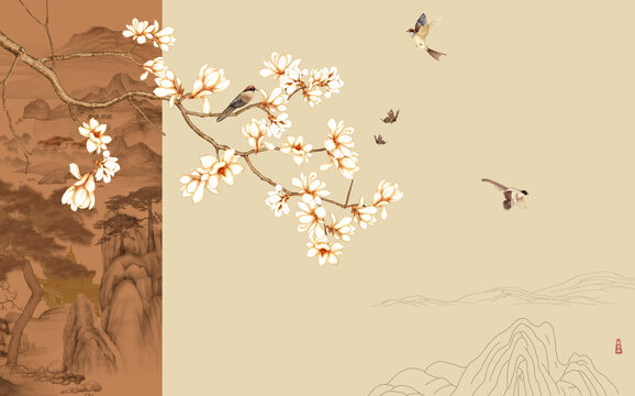 大型花鳥(niǎo)壁畫