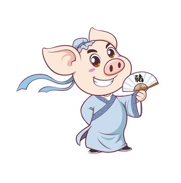 卡通可愛古裝小豬