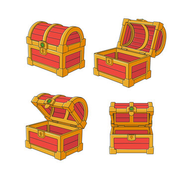 傳統(tǒng)過(guò)年寶箱發(fā)財(cái)新年金元寶插畫(huà)