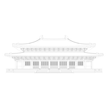 重檐廡殿立面線稿