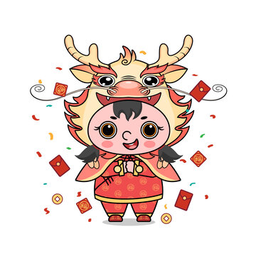 龍年卡通人物女童恭喜