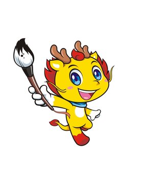 卡通可愛小龍拿著毛筆