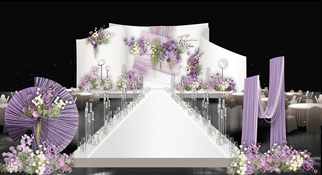 韩式紫色秀场婚礼舞台效果图