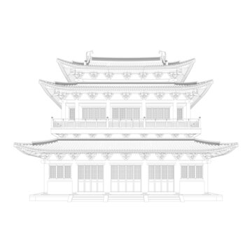 三重檐閣樓立面線稿