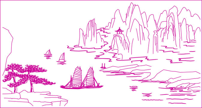 漓江山水帆船圖