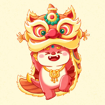 龍年素材新年插畫舞獅醒獅