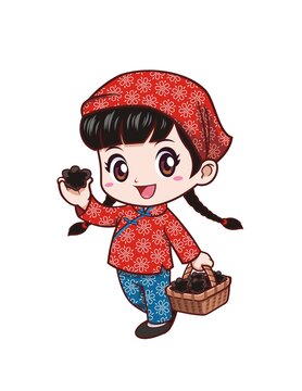 卡通可愛小女孩采木耳