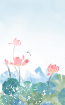 水彩肌理國(guó)風(fēng)荷花