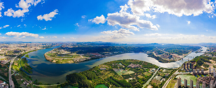 惠州城市工业河流航拍图