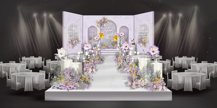 紫色莫奈婚礼舞台效果图