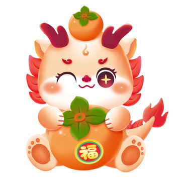 龍年插畫(huà)新年素材事事如意柿子