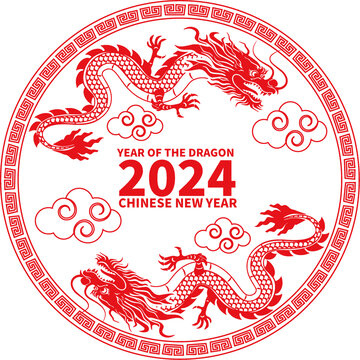 2024龙年新年剪纸窗帖素材