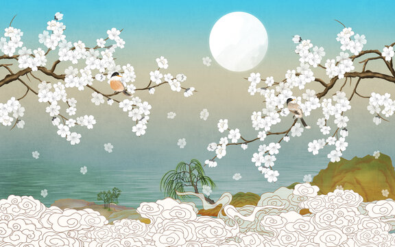 古風(fēng)國(guó)潮山水花鳥(niǎo)背景