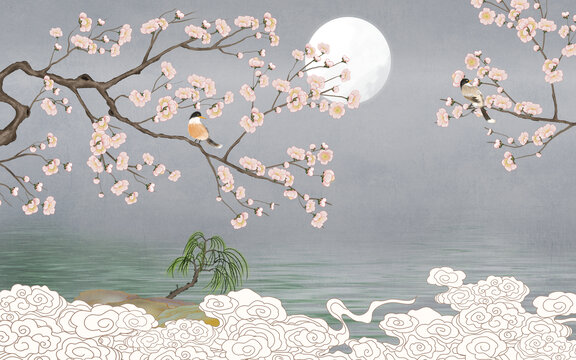 古風(fēng)國(guó)潮山水花鳥背景