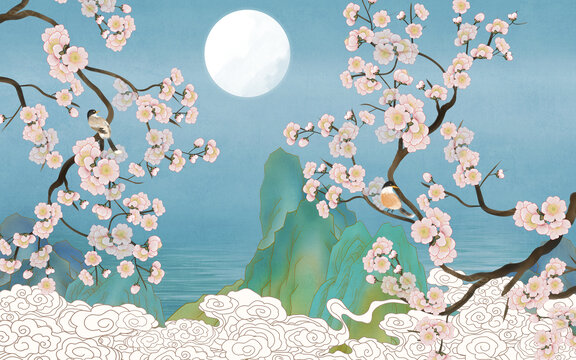 歐式山水花鳥(niǎo)圖