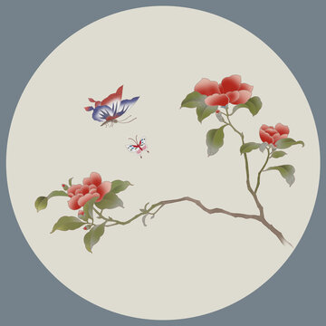 山茶雙蝶圖