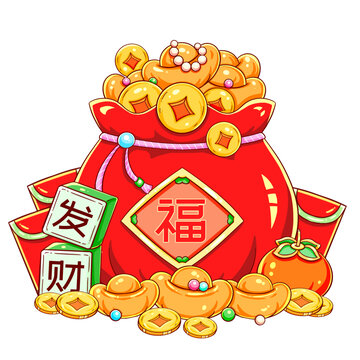 國(guó)潮春節(jié)新年福袋金幣元素