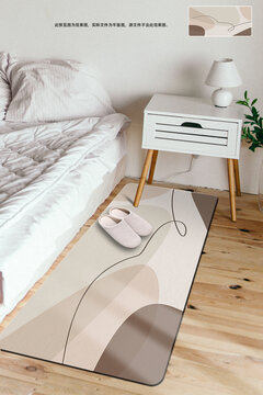 现代简约奶油风抽象线条床边地毯