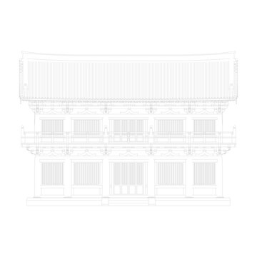 唐風懸山樓房正立面線稿